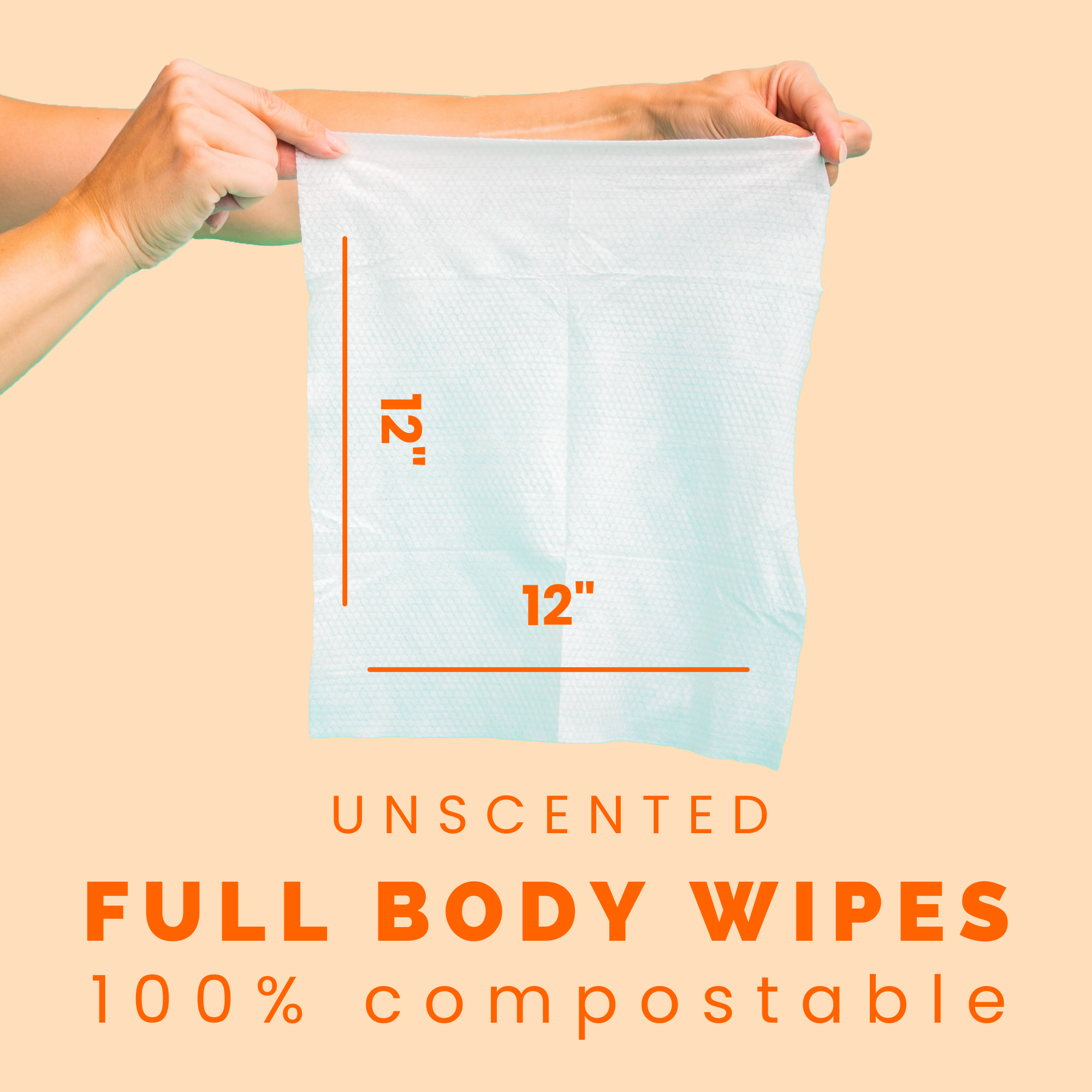 HyperGo Full Body Wipes are 12 inches square and fully compostable.