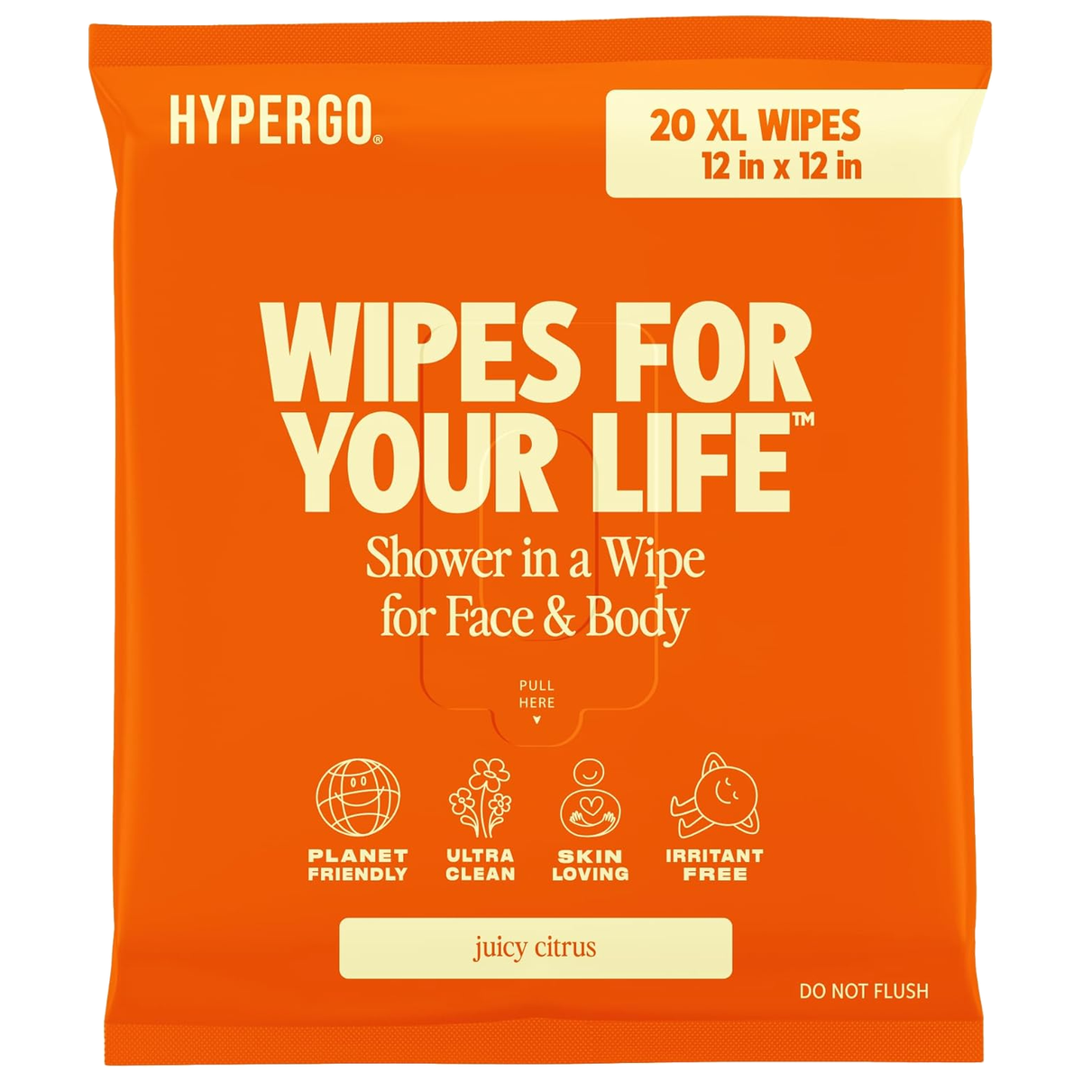 HyperGo Juicy Citrus XL Body Wipes 20-count package