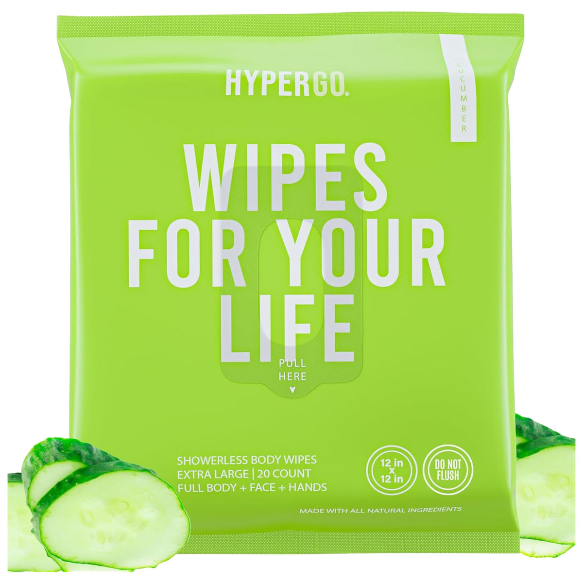 HyperGo Cool Cucumber XL Body Wipes 20-count package
