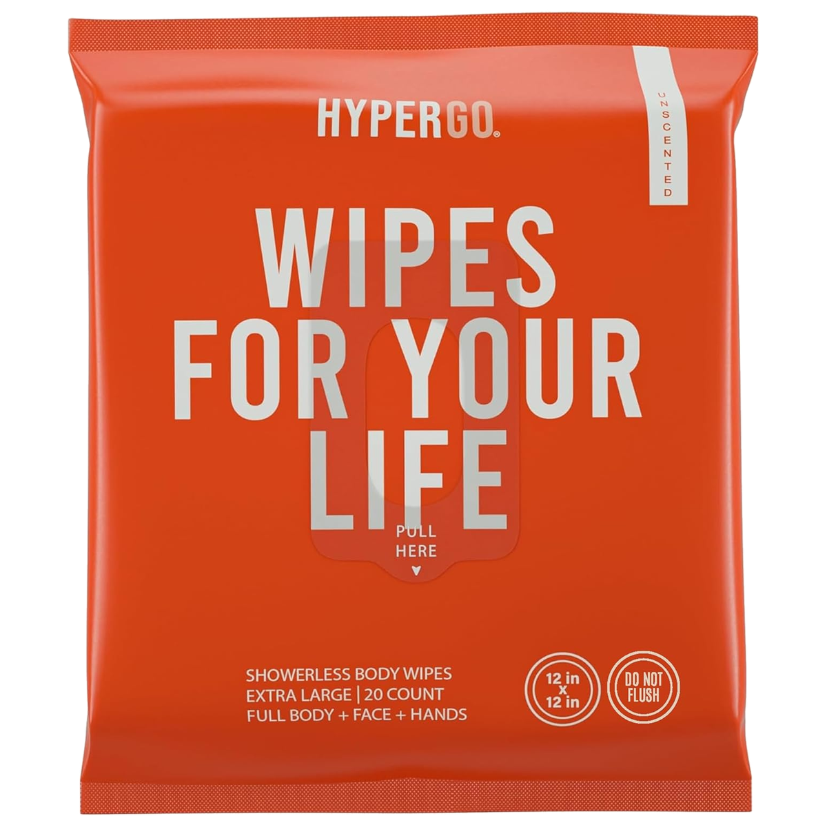 HyperGo Unscented XL Body Wipes 20-count package
