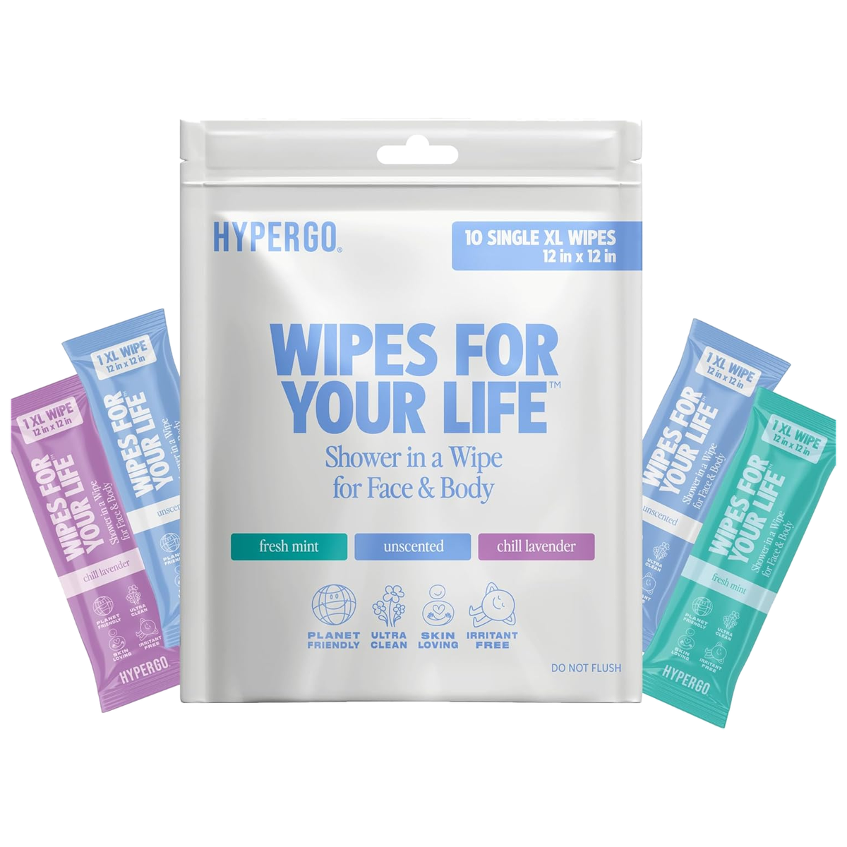 HyperGo Variety Pack of individually wrapped single body wipes